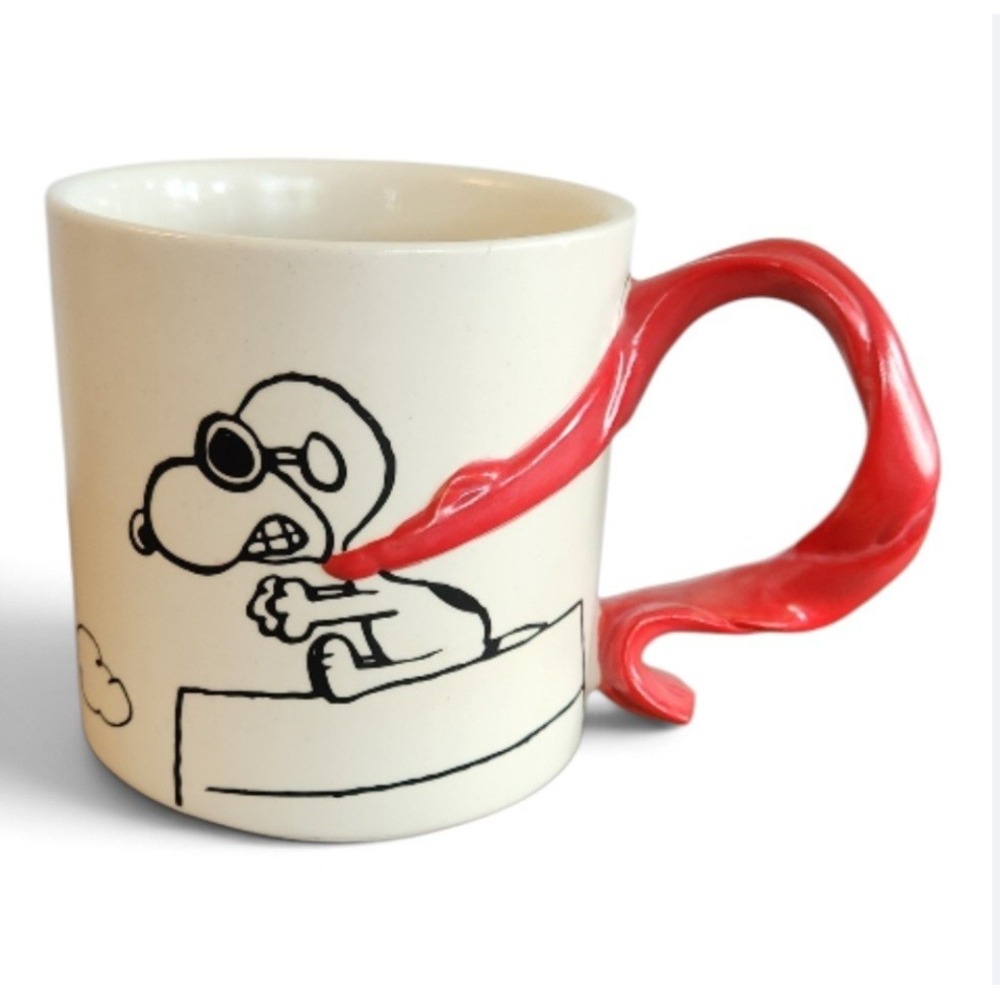 RARE Hallmark Peanuts Snoopy Flying Ace Mug Red Baron 3D Scarf Handle Ceramic